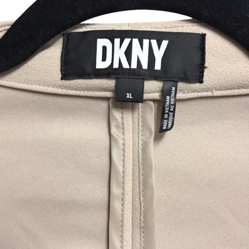 DKNY Open Front Ruched 3/4-Sleeve Jacket Beige Blazer XL - Picture 3 of 6